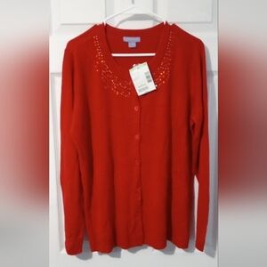 Laura Scott Red Knit Cardigan Sweater